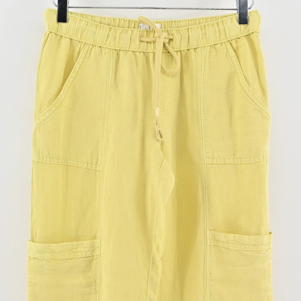 Nicole Miller Womens Yellow Cargo Pants Size XS Linen Blend Crop Cinch Hem - Picture 8 of 11